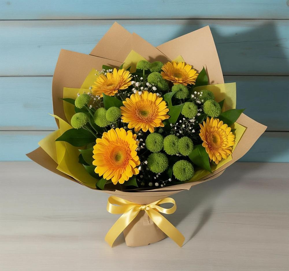 Букет цветов из: Герберы и Хризантемы в Хрустальный