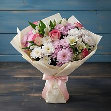 Букет цветов из:  Хризантемы, Альстромерии и Розы в Хрустальный