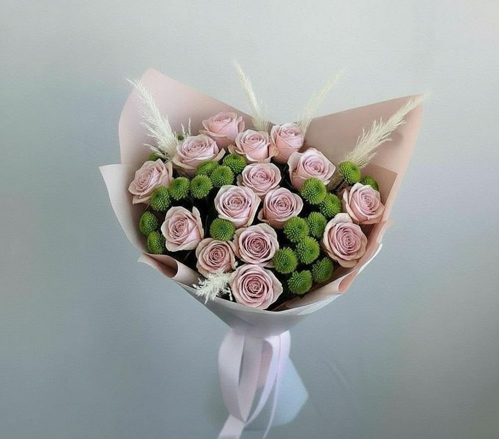 Букет цветов из: Розы и Хризантемы в Хрустальный