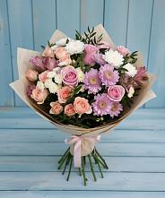 Букет цветов из:  Хризантемы, Розы и Альстромерии #REPLACE_PRED# Хрустальный