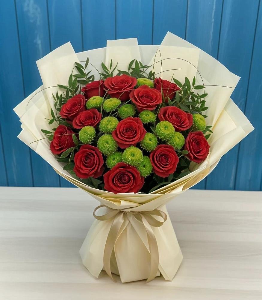 Букет цветов из: Розы и Хризантемы в Хрустальный